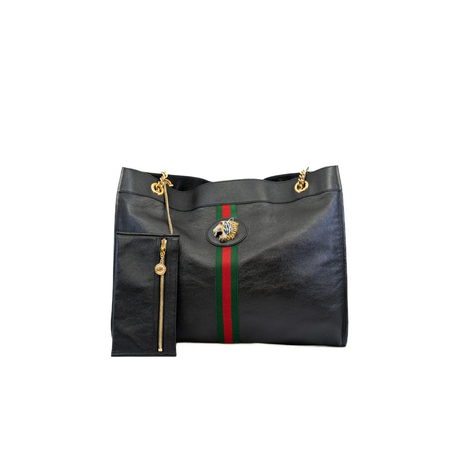 gucci tote with tiger head in leather black