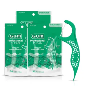GUM Professional Clean Floss Picks - Extra Strong Shred-Resistant Floss, Easy Grip Handle - Dental Flossers for Adults - Fresh Mint Flavor, 90 Count (Pack of 3)