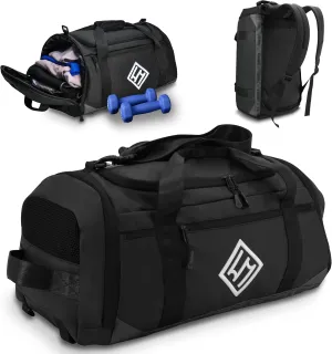 Gym Bag for Men - 46L Sports Bag with Shoe Compartment & Wet Pocket, Women Small Duffle Bags for Travel Weekender Overnight, Water Resistant Sport Backpack - Black