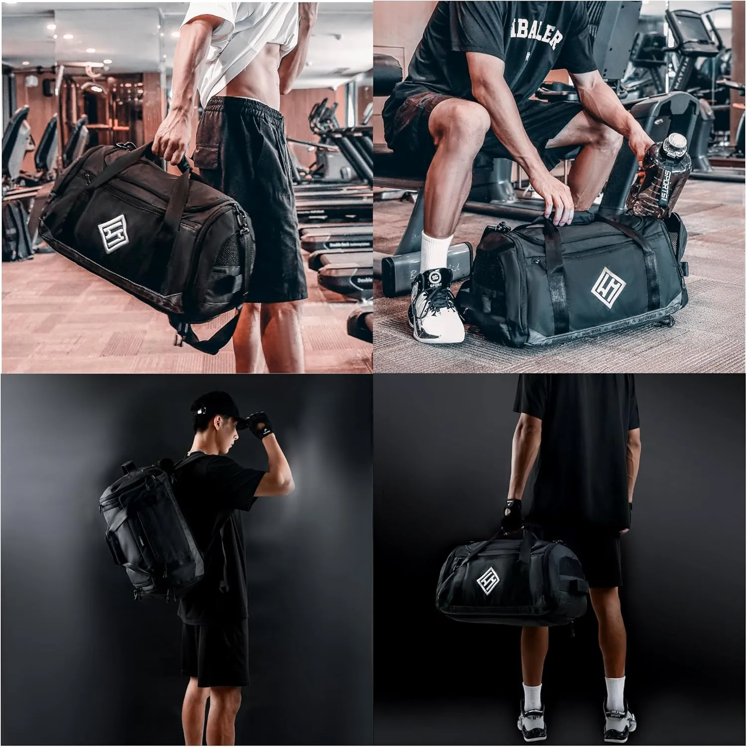 Gym Bag for Men - 46L Sports Bag with Shoe Compartment & Wet Pocket, Women Small Duffle Bags for Travel Weekender Overnight, Water Resistant Sport Backpack - Black