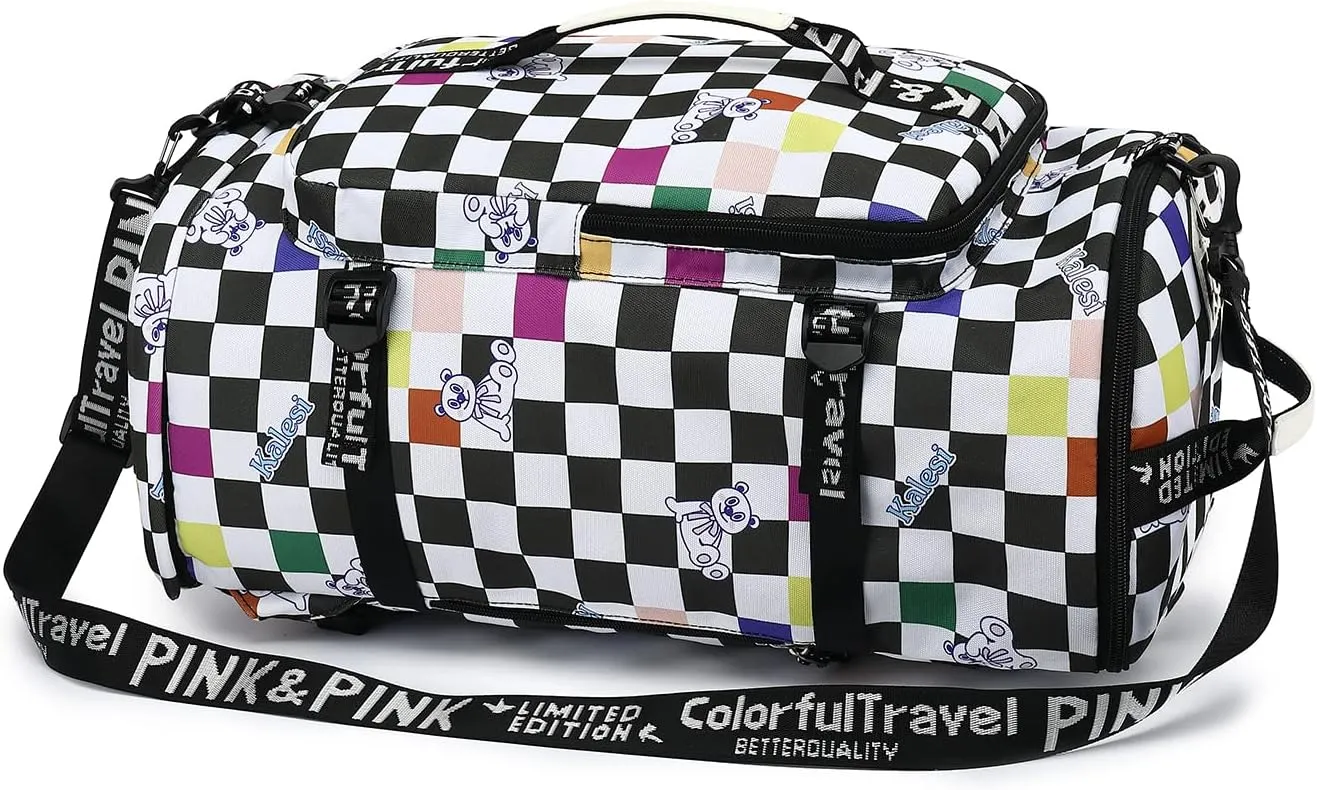 Gym Duffle Bag Backpack 4-Way Waterproof with Shoes Compartment for travel Sport Hiking laptop (Checkerboard) XL