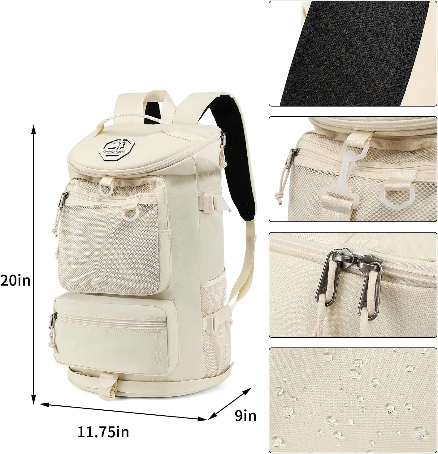 Gym Duffle Bag Backpack 4-Way Waterproof with Shoes Compartment for travel Sport Hiking laptop (Sea salt white) XL