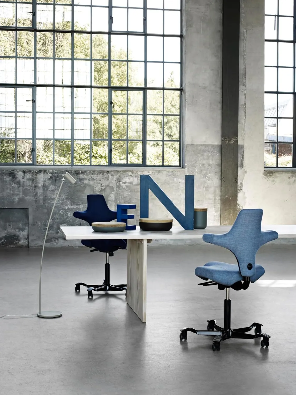 HAG Capisco Adjustable Sit to Stand Desk Chair - Black Frame - Cobalt Blue Polyester Seat