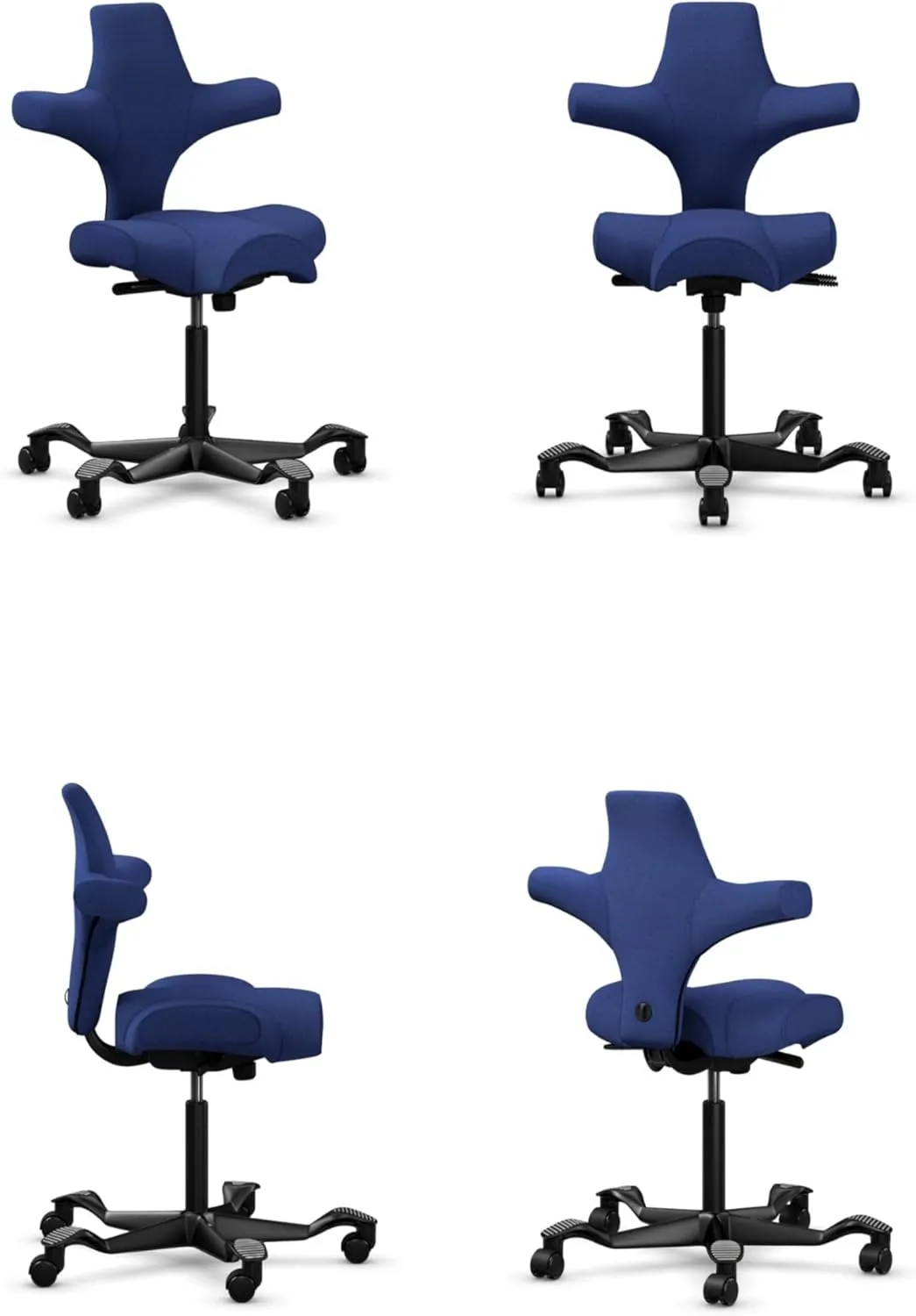 HAG Capisco Adjustable Sit to Stand Desk Chair - Black Frame - Cobalt Blue Polyester Seat