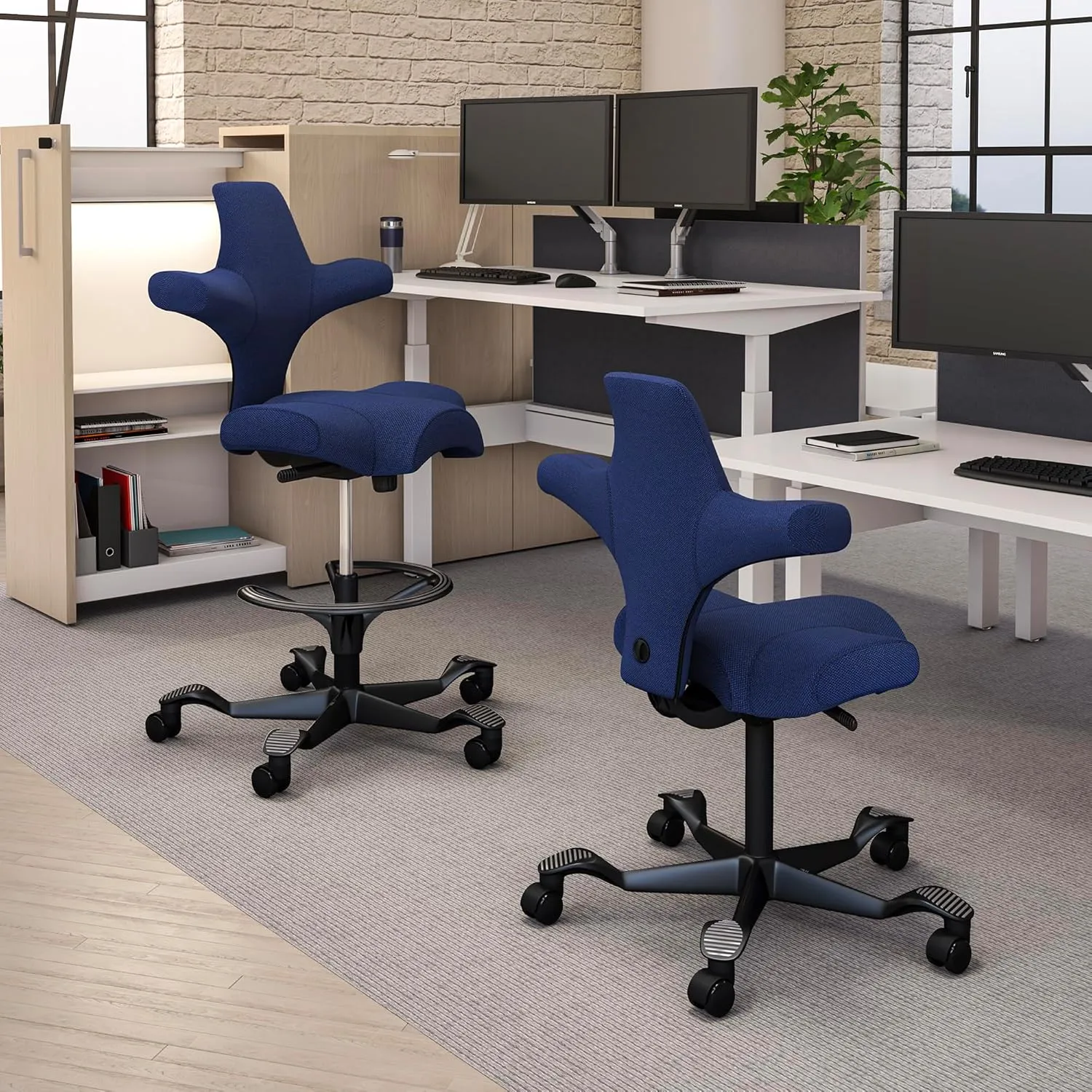 HAG Capisco Adjustable Sit to Stand Desk Chair - Black Frame - Cobalt Blue Polyester Seat