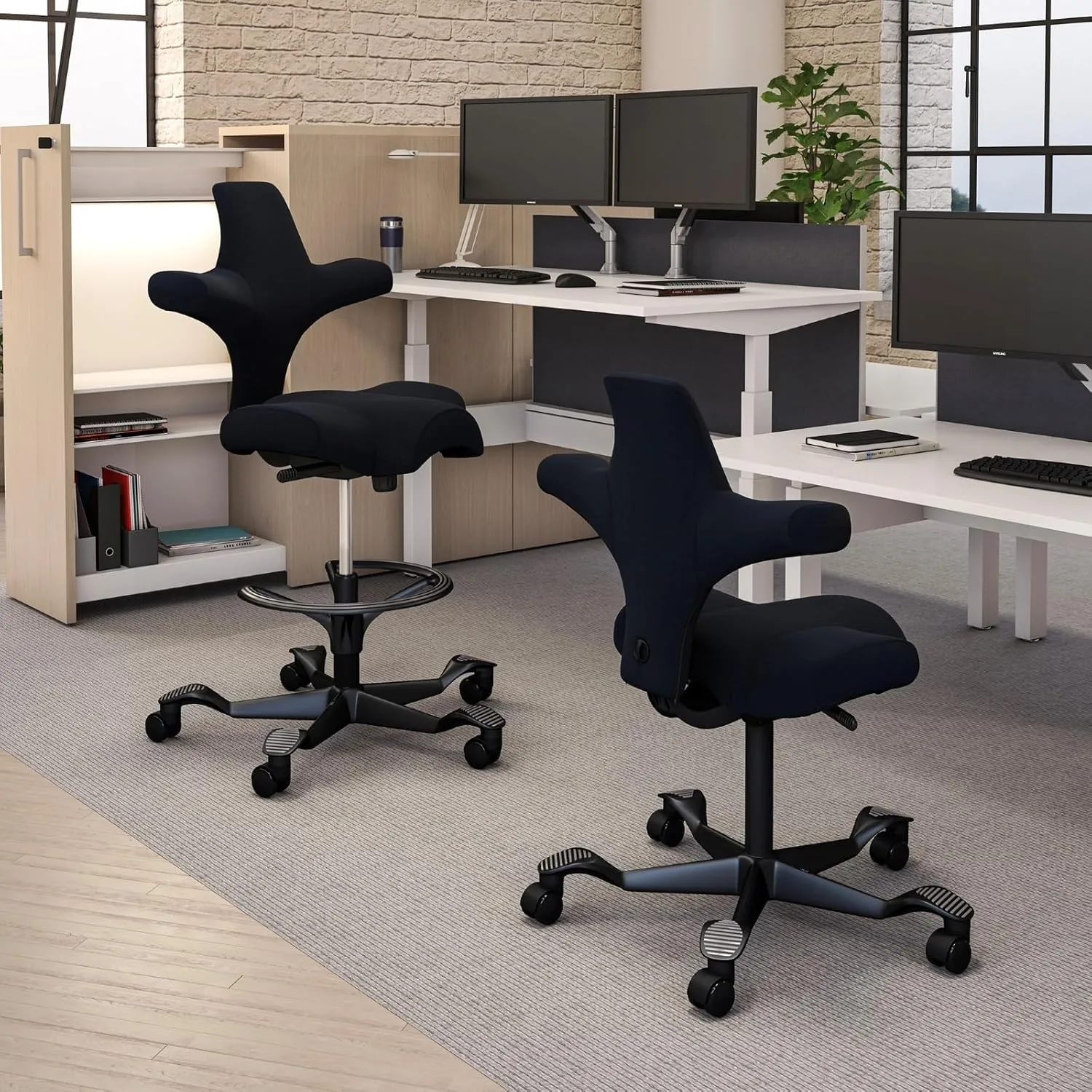 HAG Capisco Adjustable Sit to Stand Desk Chair - Black Frame - Eco Polyester Black Seat