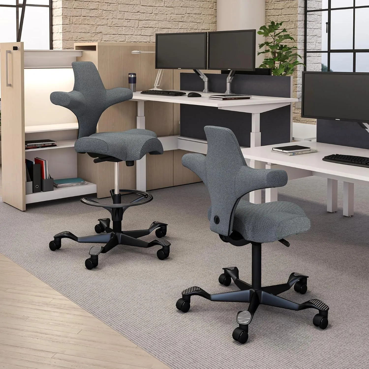 HAG Capisco Adjustable Sit to Stand Desk Chair - Black Frame - Gray Polyester Seat