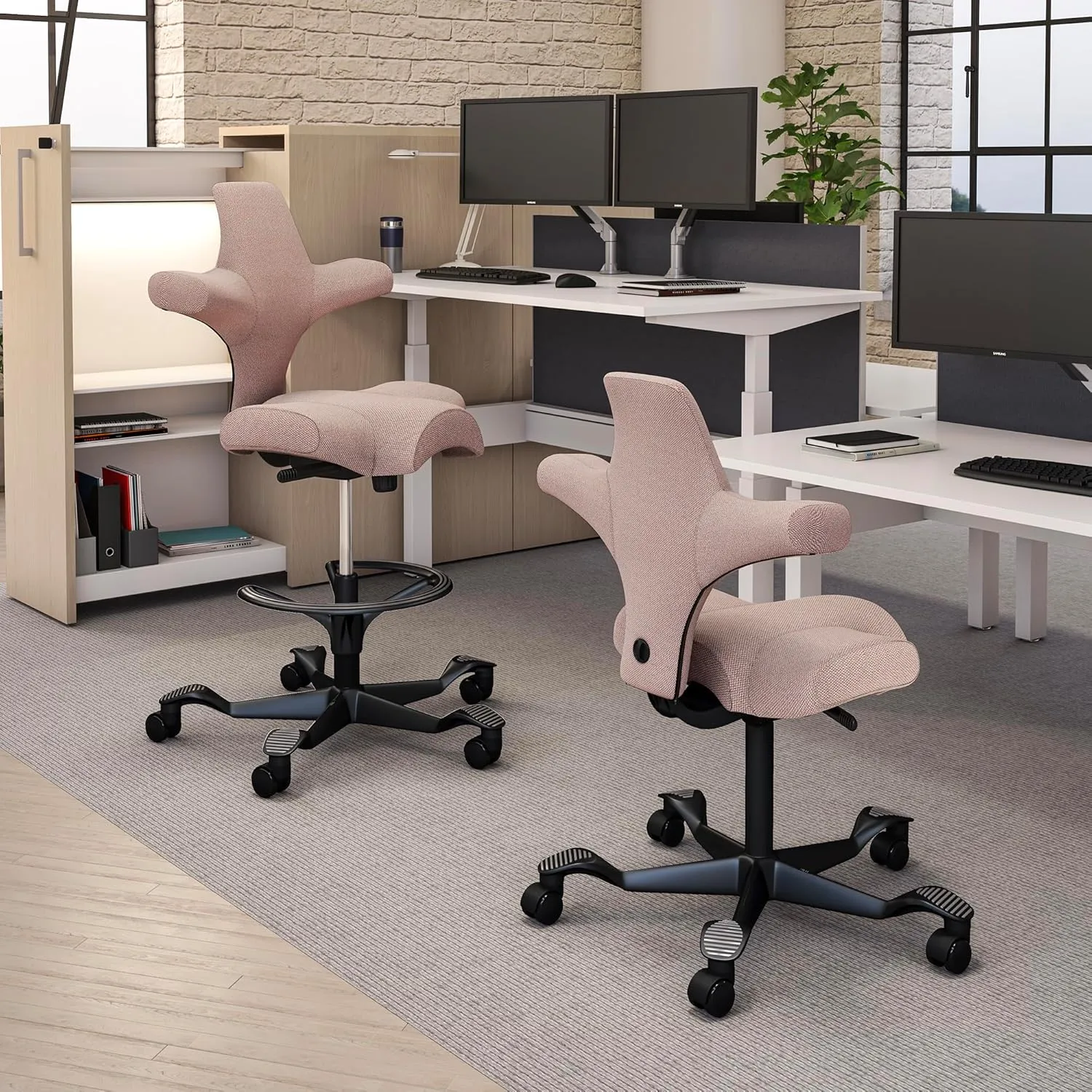 HAG Capisco Adjustable Sit to Stand Desk Chair - Black Frame - Pink Polyester Seat