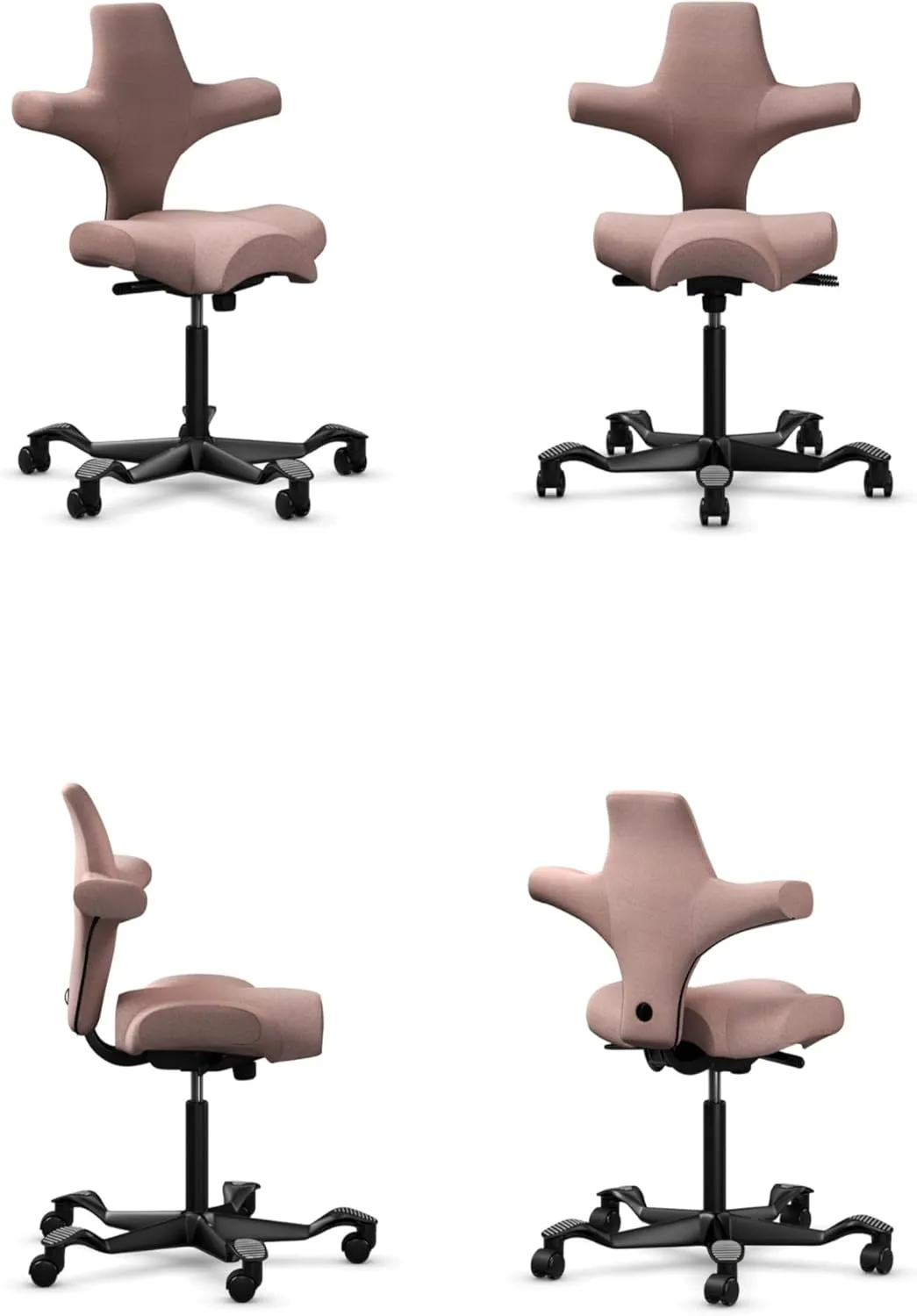 HAG Capisco Adjustable Sit to Stand Desk Chair - Black Frame - Pink Polyester Seat