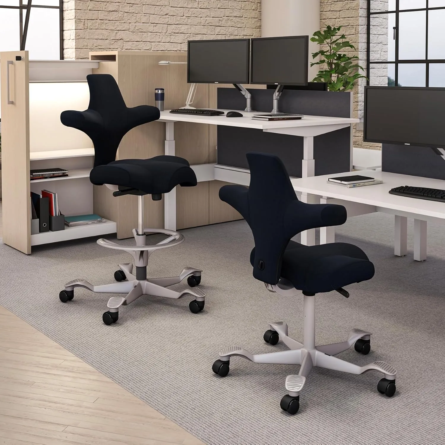 HAG Capisco Adjustable Sit to Stand Desk Chair - Silver Frame - Black Polyester Seat