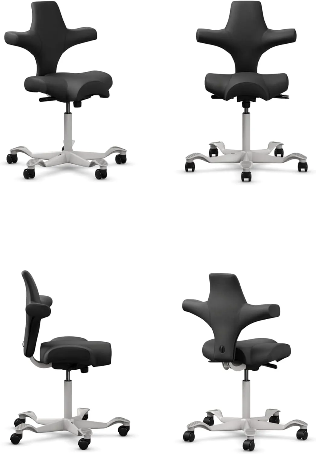 HAG Capisco Adjustable Sit to Stand Desk Chair - Silver Frame - Black Polyester Seat