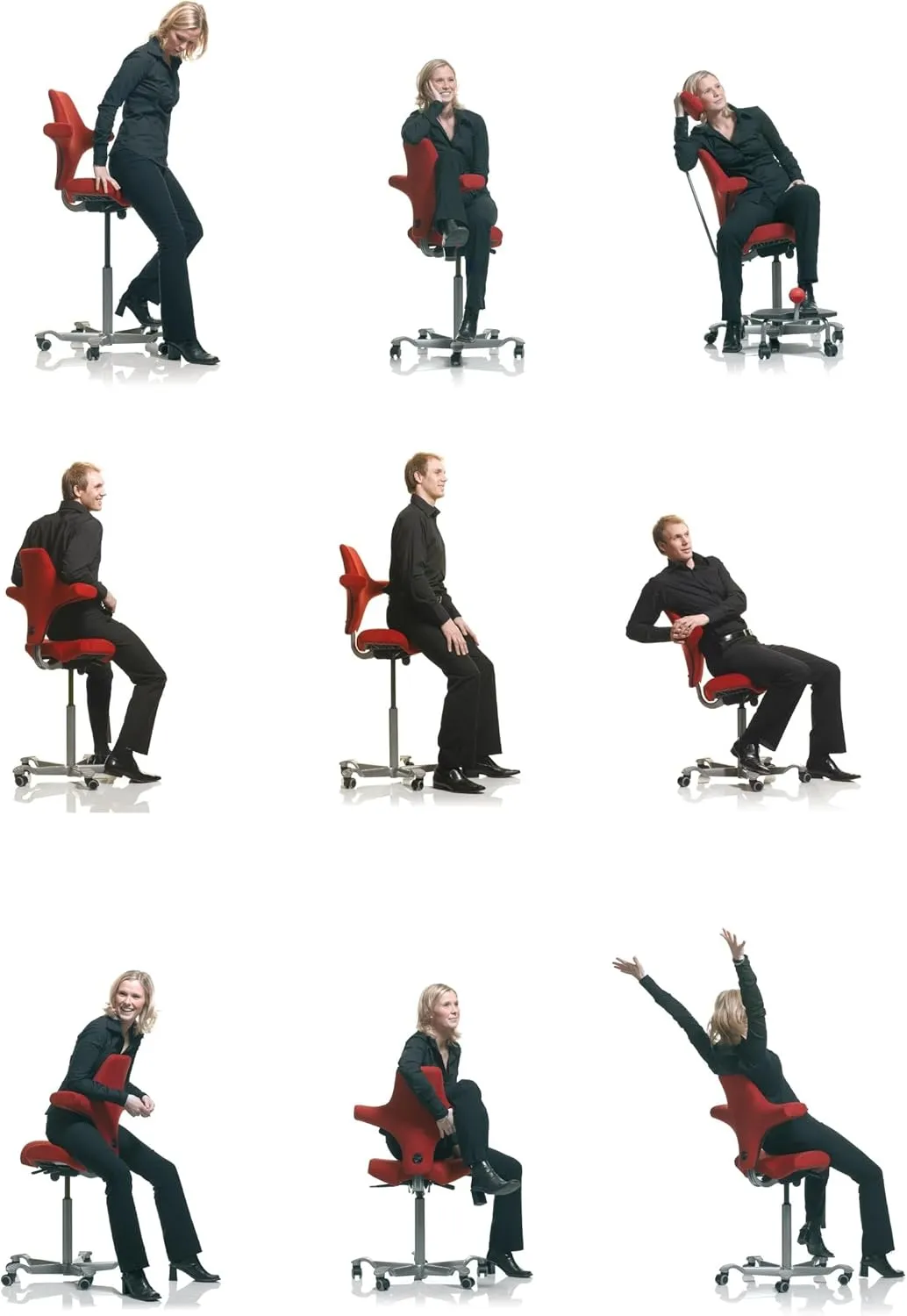 HAG Capisco Adjustable Sit to Stand Desk Chair - White Frame - Burnt Red Polyester Seat