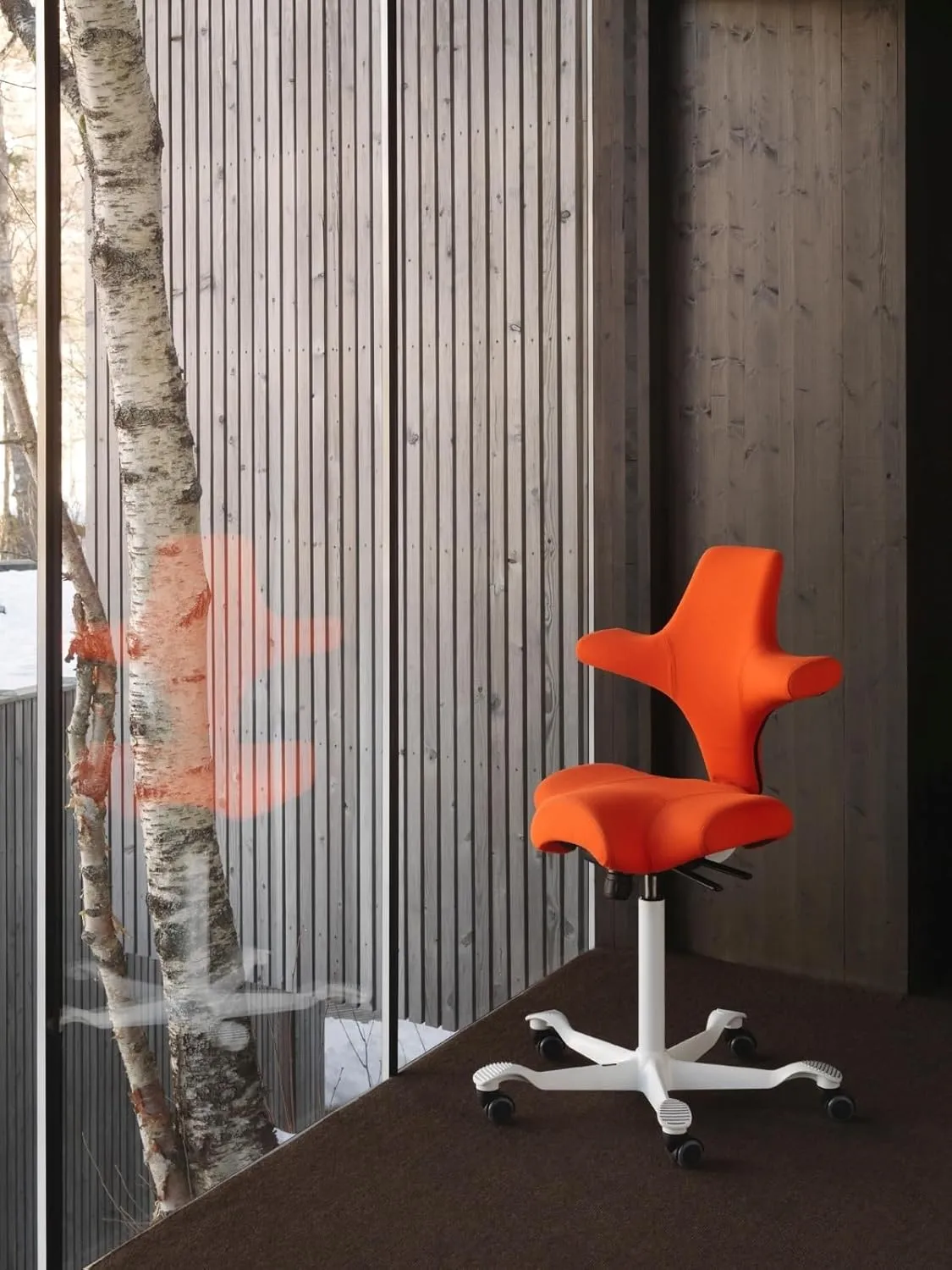 HAG Capisco Adjustable Sit to Stand Desk Chair - White Frame - Burnt Red Polyester Seat