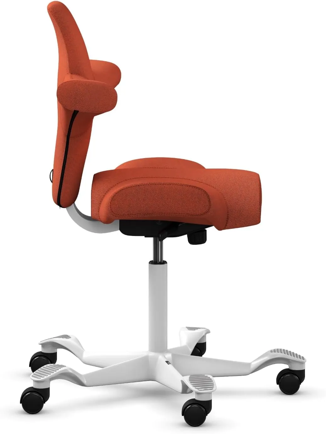 HAG Capisco Adjustable Sit to Stand Desk Chair - White Frame - Burnt Red Polyester Seat