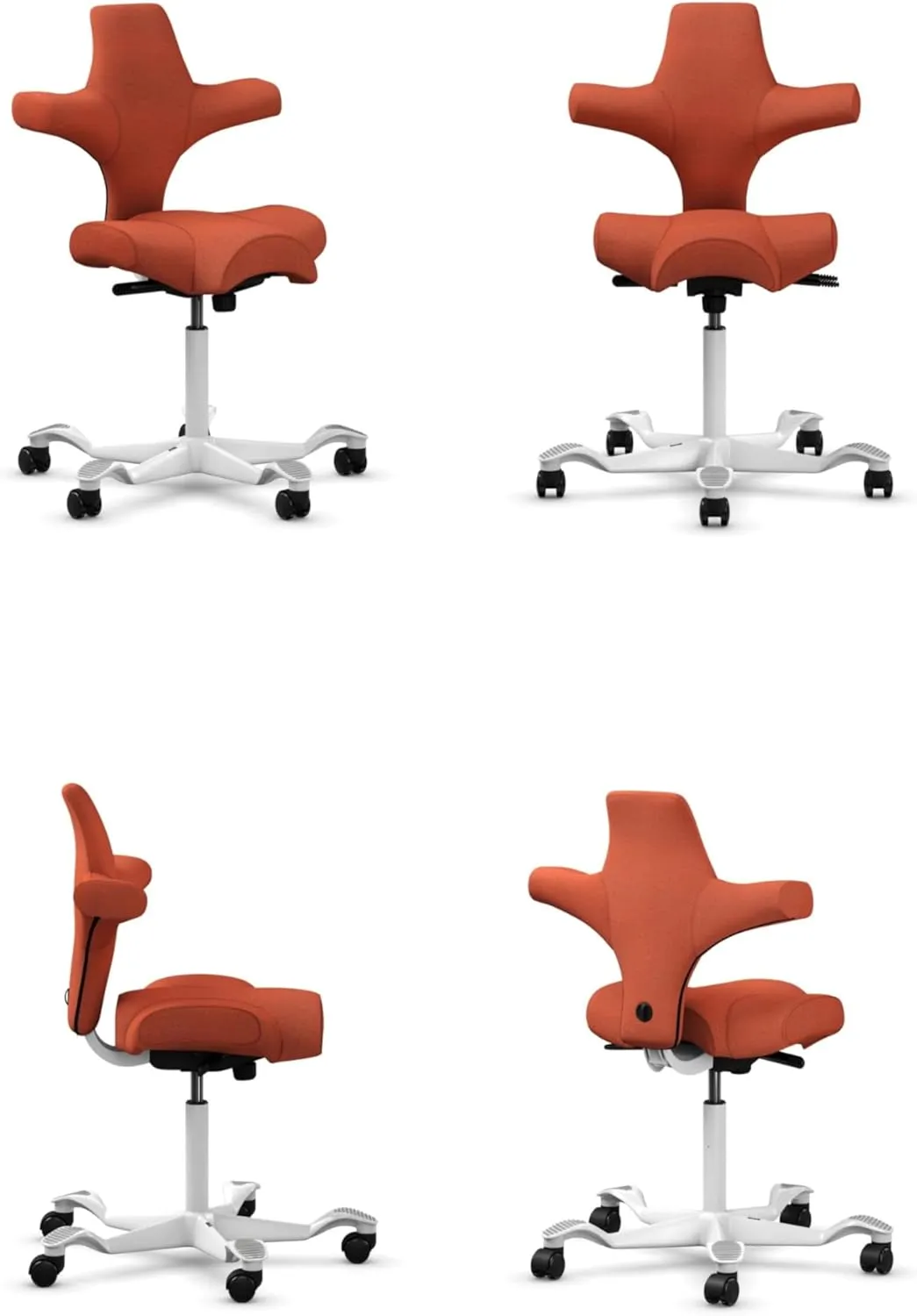HAG Capisco Adjustable Sit to Stand Desk Chair - White Frame - Burnt Red Polyester Seat