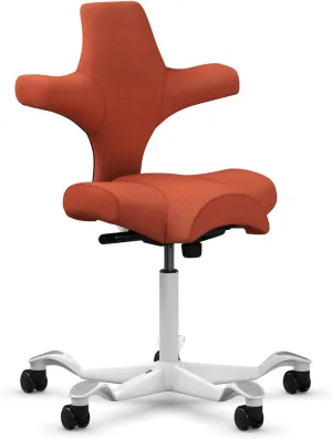 HAG Capisco Adjustable Sit to Stand Desk Chair - White Frame - Burnt Red Polyester Seat