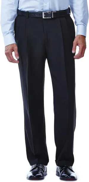 Haggar mens Eclo Stria Expandable-waist Pleat-front dress pants, Black, 40W x 29L US