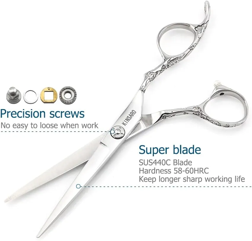 Hair Scissors 6 Inch Professional Barber Scissors Hair Cutting Scissors hairdresser scissors haircut scissors 440C Barber Shears Rose handle KINSARO