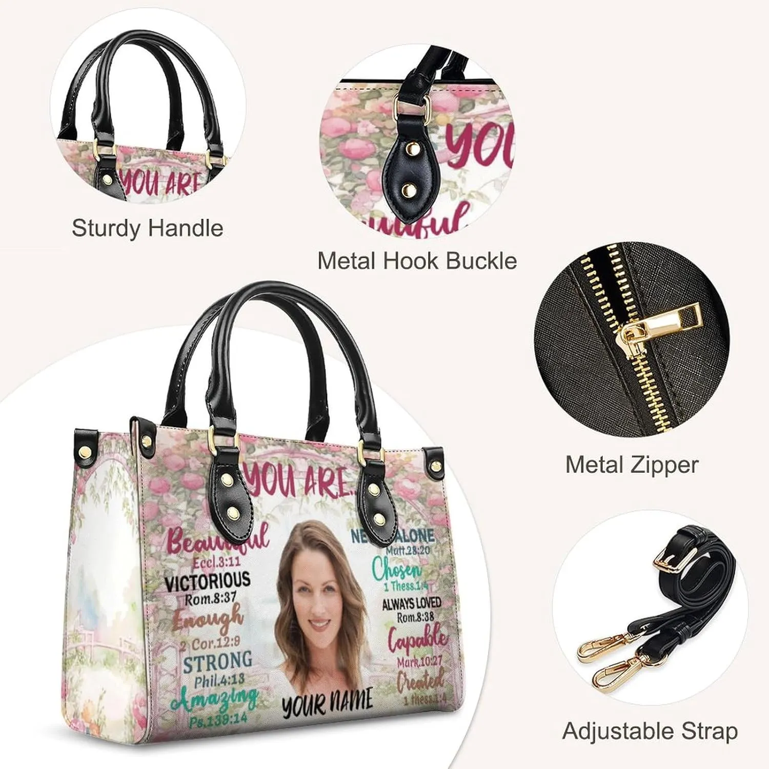 Handbag for Women, Custom Name Leather Tote Bag Gifts for Mom, Crossbody Purse for Shopping Work Business