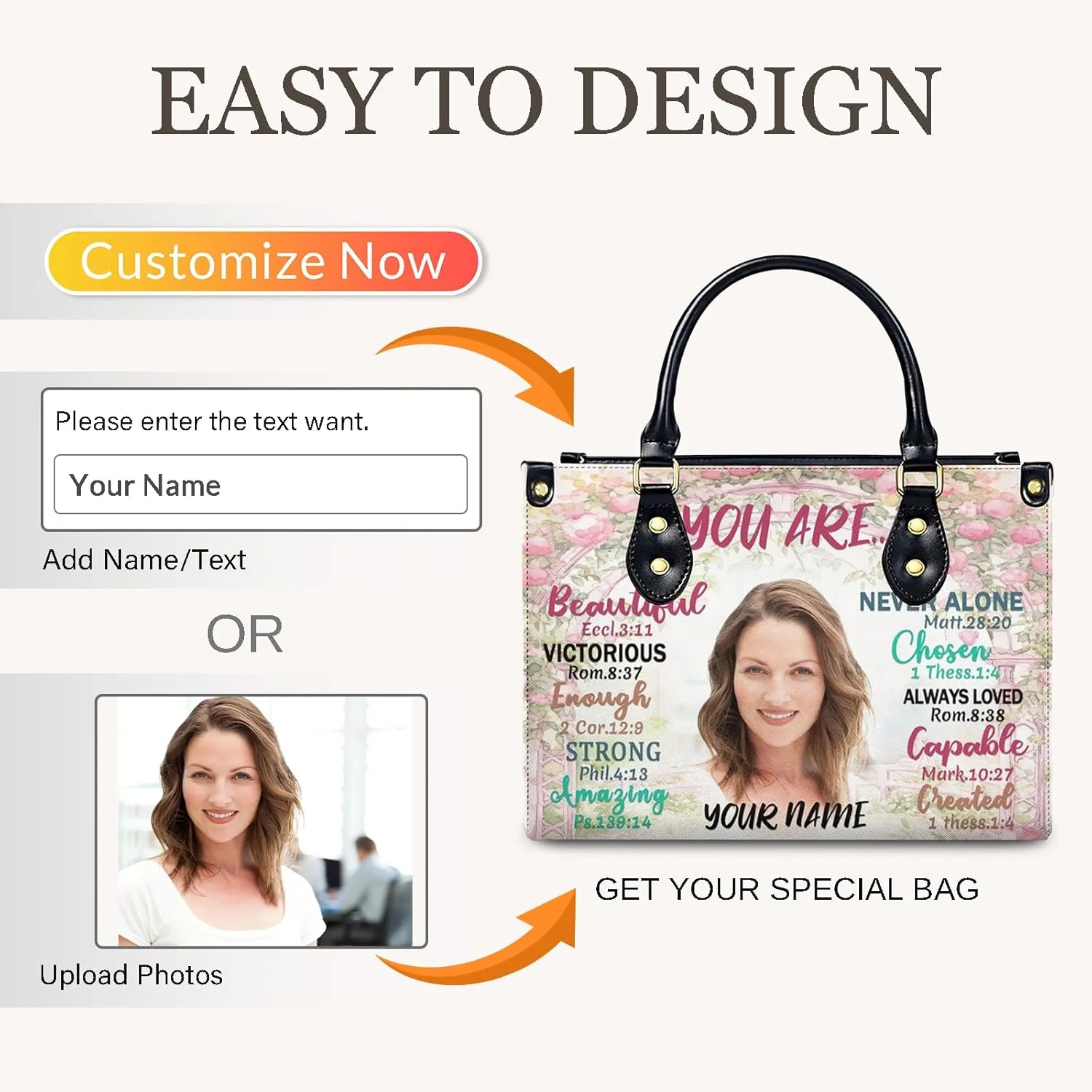 Handbag for Women, Custom Name Leather Tote Bag Gifts for Mom, Crossbody Purse for Shopping Work Business
