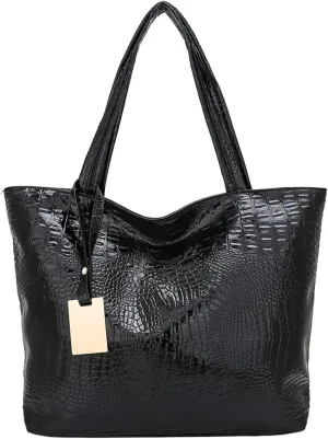 Handbags Large Capacity Crocodile Print Handbag for Women | Top Handle Tote Shoulder Bag with Zipper Closure(Black)