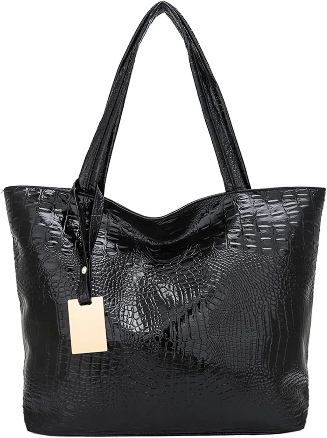 Handbags Large Capacity Crocodile Print Handbag for Women | Top Handle Tote Shoulder Bag with Zipper Closure(Black)