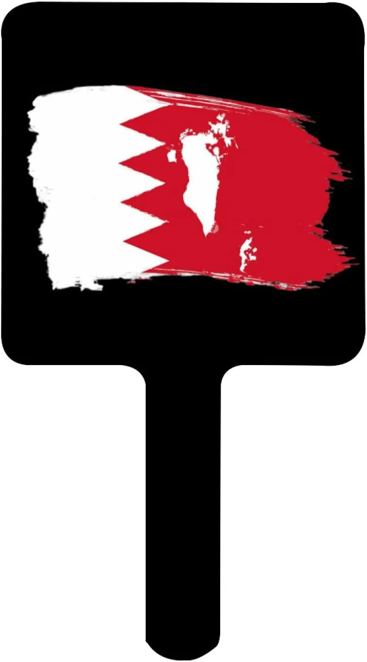 Handheld Travel Mirror with Handle, Bahrain Map Flag Mirror, Square Cosmetic Salon Makeup Mirror for Professional Barbers and Hairdressers Black 9×16Cm