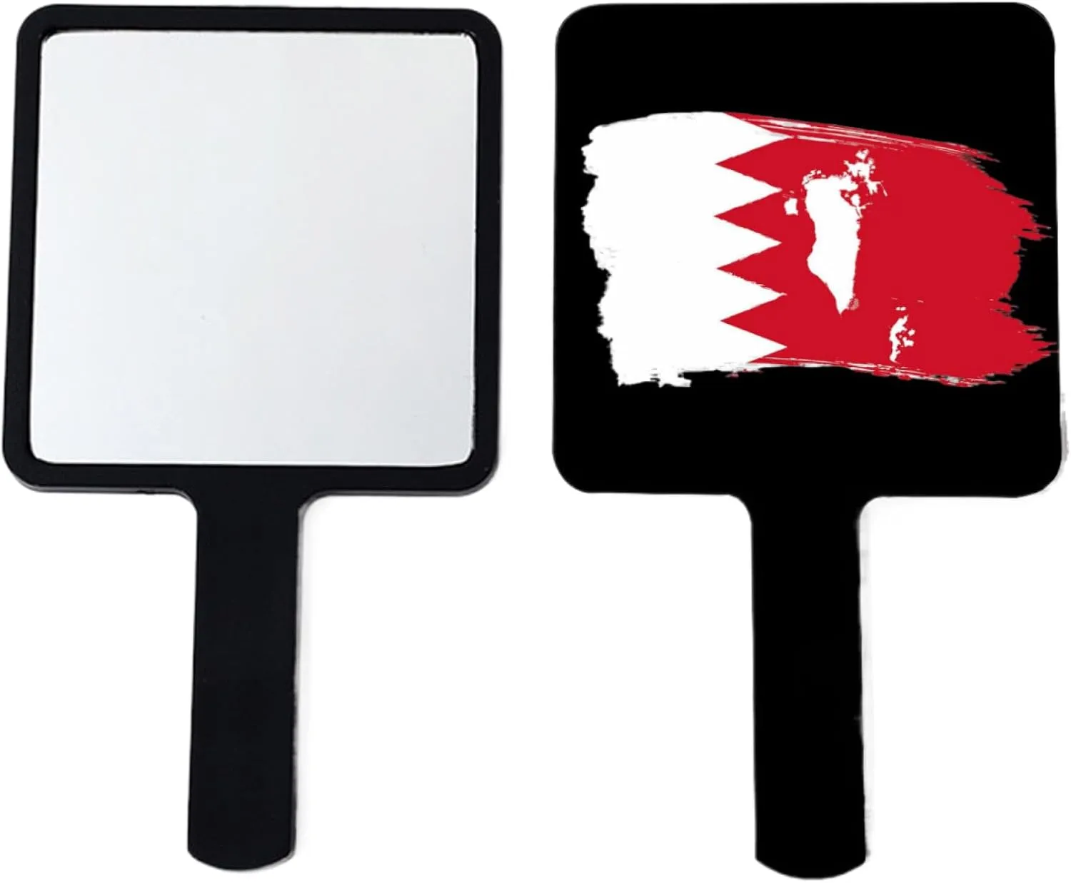 Handheld Travel Mirror with Handle, Bahrain Map Flag Mirror, Square Cosmetic Salon Makeup Mirror for Professional Barbers and Hairdressers Black 9×16Cm