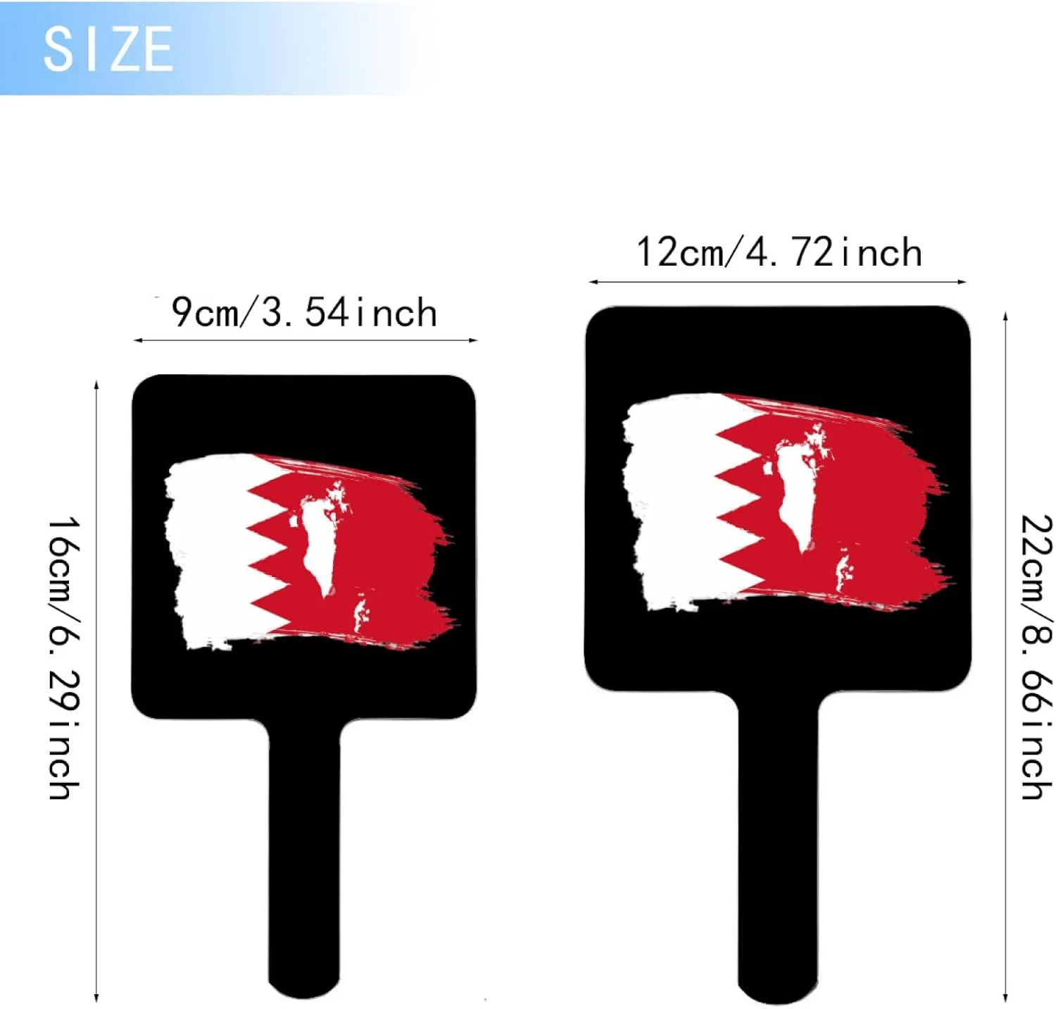 Handheld Travel Mirror with Handle, Bahrain Map Flag Mirror, Square Cosmetic Salon Makeup Mirror for Professional Barbers and Hairdressers Black 9×16Cm