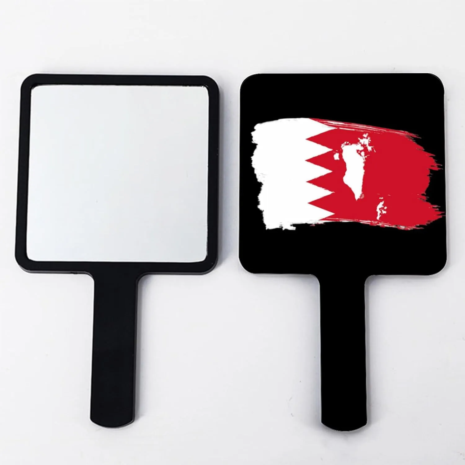 Handheld Travel Mirror with Handle, Bahrain Map Flag Mirror, Square Cosmetic Salon Makeup Mirror for Professional Barbers and Hairdressers Black 9×16Cm