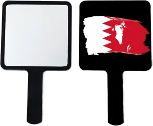 Handheld Travel Mirror with Handle, Bahrain Map Flag Mirror, Square Cosmetic Salon Makeup Mirror for Professional Barbers and Hairdressers Black 9×16Cm