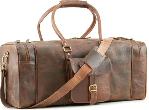 Handmade World 24 Inch Full Grain Pebbled Leather Weekender Duffle Bag 'The Mettle' For Travel Sports Luggage Business For Men Women (Pebble Leather)
