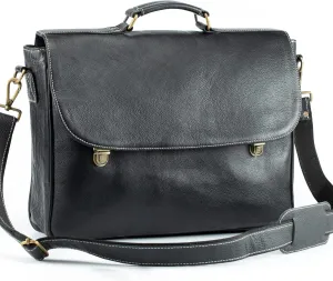 Handmade World Full Grain Soft Black Buffalo Leather 16 Inch Messenger Bags Computer Briefcase Laptop Satchel Travel Crossbody Bag