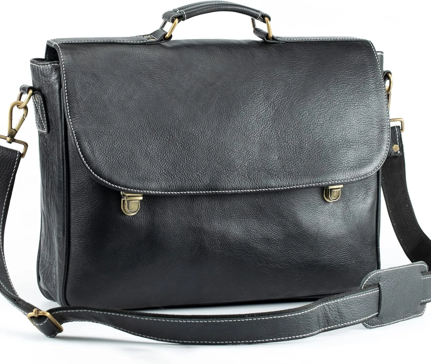 Handmade World Full Grain Soft Black Buffalo Leather 16 Inch Messenger Bags Computer Briefcase Laptop Satchel Travel Crossbody Bag