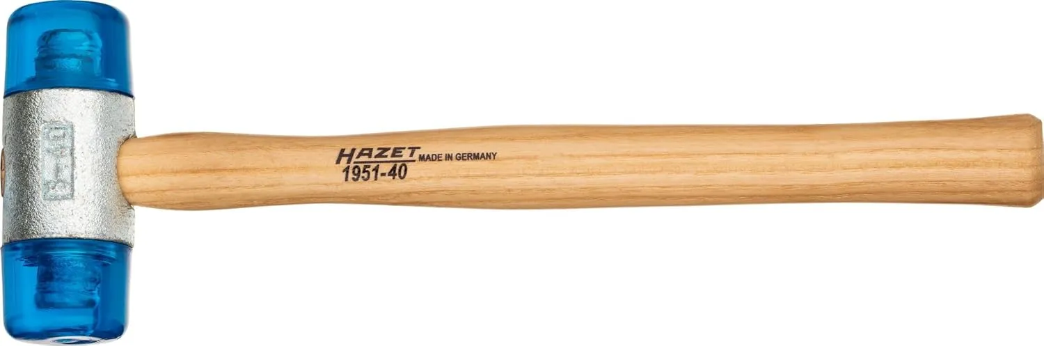 HAZET 1951-40 Plastic soft-face mallet, low-rebound, 1.57 inches/40mm diameter, impact-resistant cellulose acetal heads, 12.60 inches/320mm ash handle