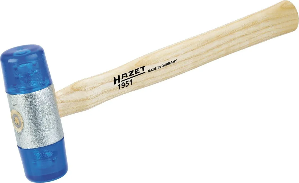 HAZET 1951-40 Plastic soft-face mallet, low-rebound, 1.57 inches/40mm diameter, impact-resistant cellulose acetal heads, 12.60 inches/320mm ash handle