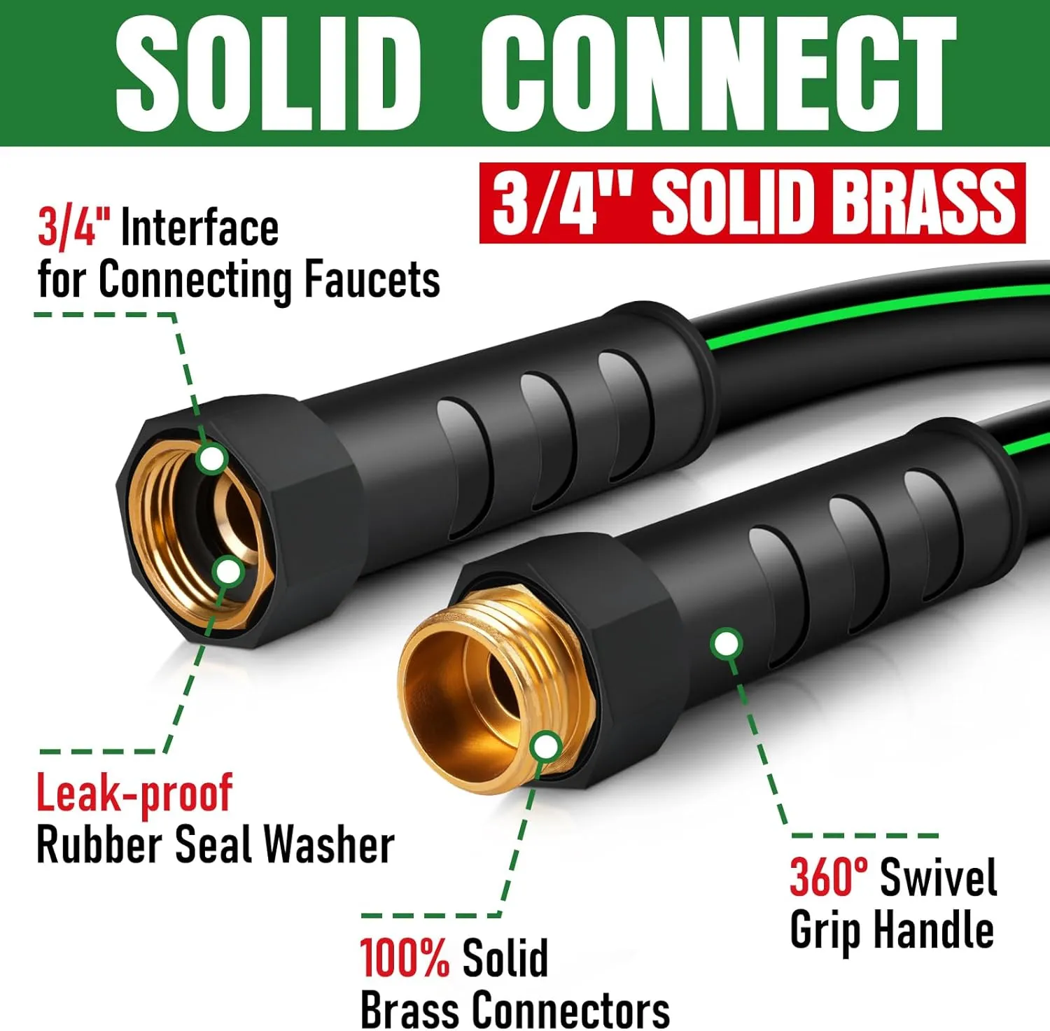 Heavy Duty Garden Hose 20ft, NON-EXPANDABLE Flexible Water Hose, Kink Resistant Lightweight Hybrid Hose, Leakproof Hose Male to Female Fittings