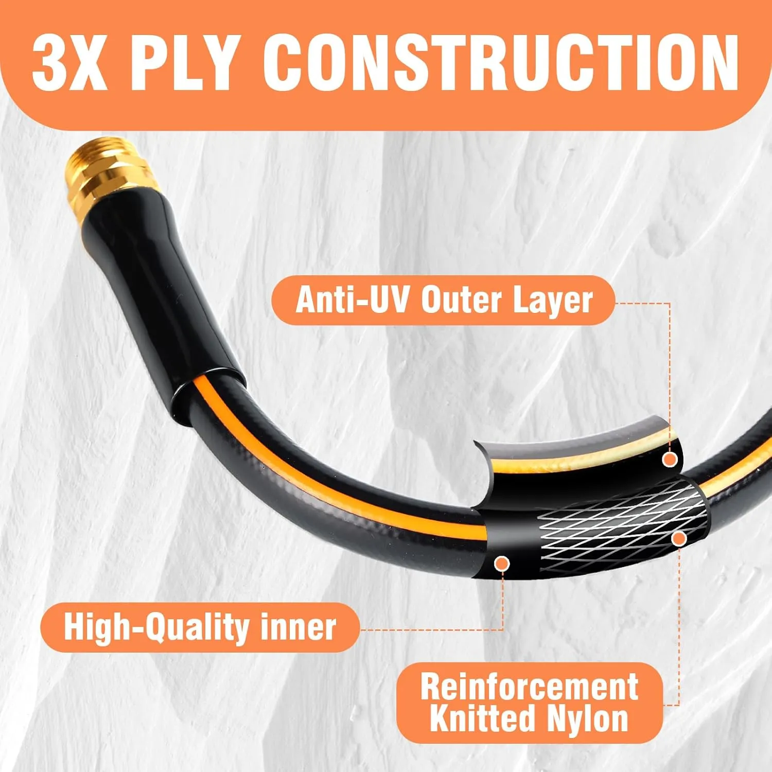 Heavy Duty Garden Hose 50 ft, Non-Expandable Flexible Water Hose, Kink Resistant Lightweight Hybrid Hose, With Leakproof 3/4in Aluminum Copper Male to Female Fittings