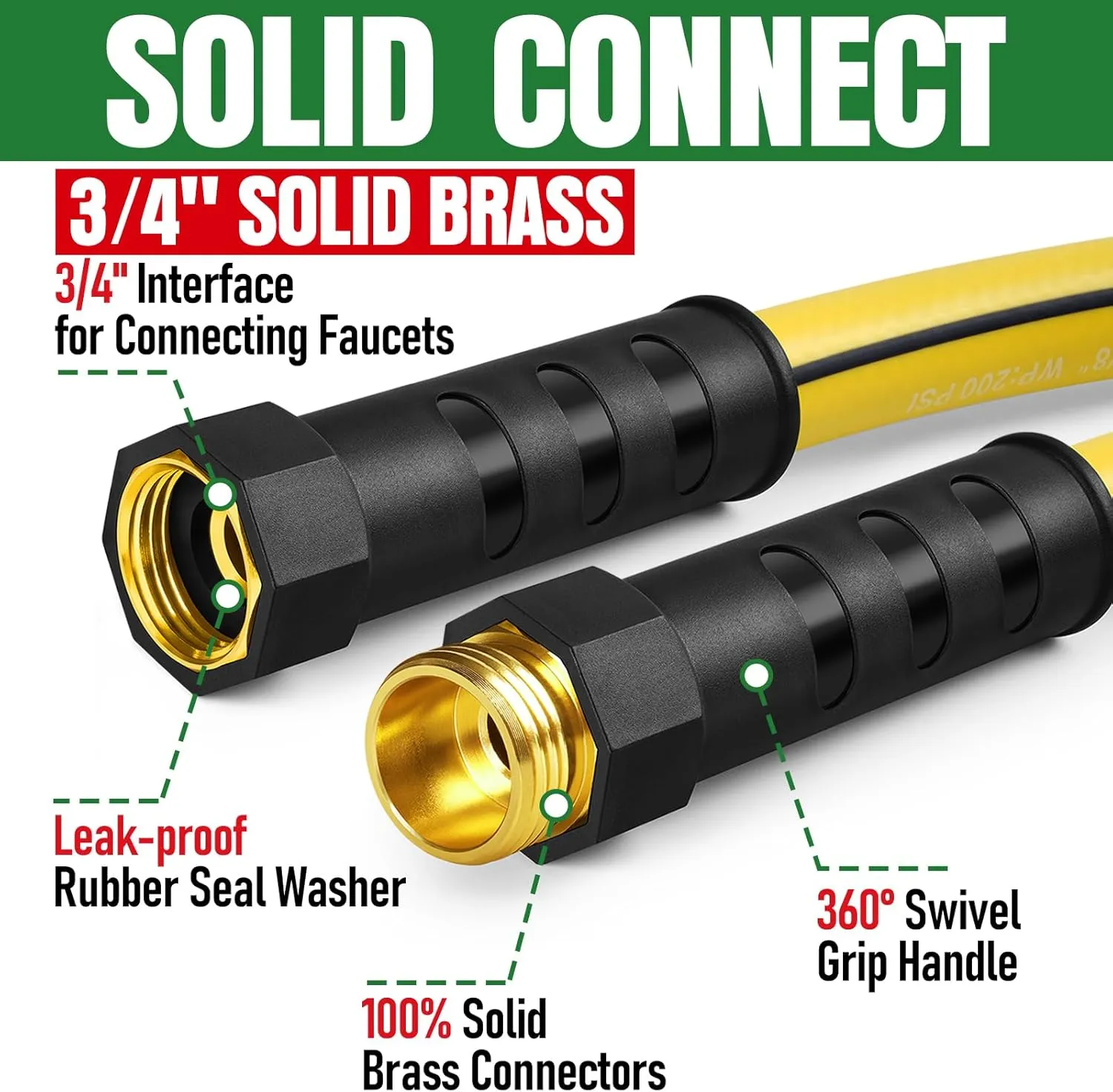 Heavy Duty Garden Hose 50ft x 5/8", NON-EXPANDABLE Flexible Water Hose for Outside, Kink Resistant Lightweight Hybrid Hose, Leakproof Rubber Hose for Outdoor, Yard, Car Wash, Garden