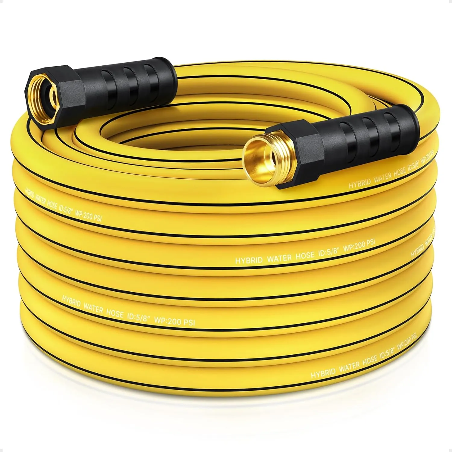 Heavy Duty Garden Hose 50ft x 5/8", NON-EXPANDABLE Flexible Water Hose for Outside, Kink Resistant Lightweight Hybrid Hose, Leakproof Rubber Hose for Outdoor, Yard, Car Wash, Garden