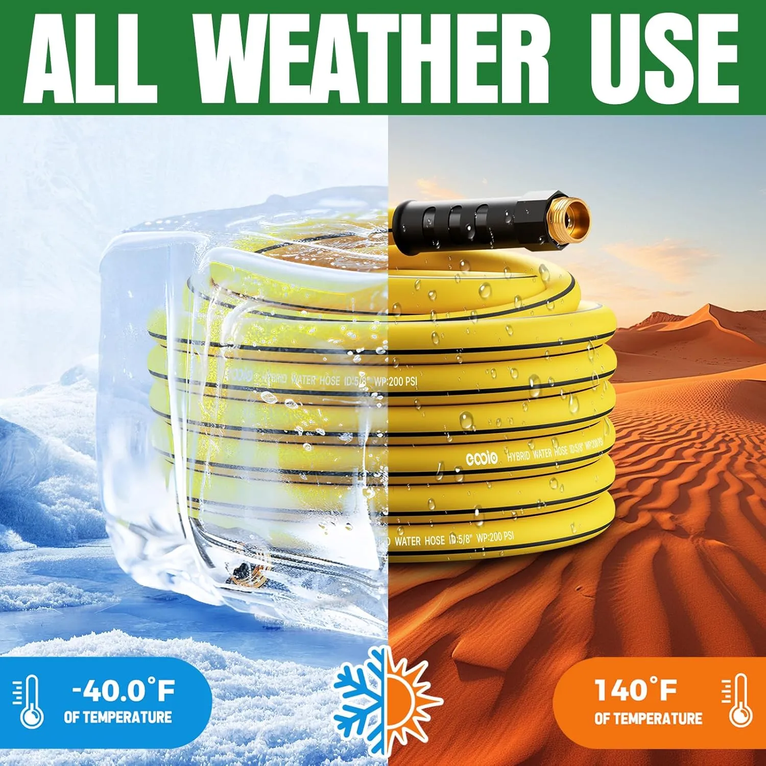 Heavy Duty Garden Hose 50ft x 5/8", NON-EXPANDABLE Flexible Water Hose for Outside, Kink Resistant Lightweight Hybrid Hose, Leakproof Rubber Hose for Outdoor, Yard, Car Wash, Garden
