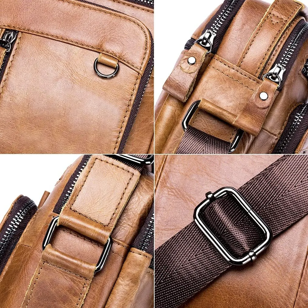 Hebetag Small Leather Shoulder Bag Crossbody Pack for Men Outdoor Travel Business