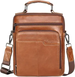 Hebetag Small Leather Shoulder Bag Crossbody Pack for Men Outdoor Travel Business