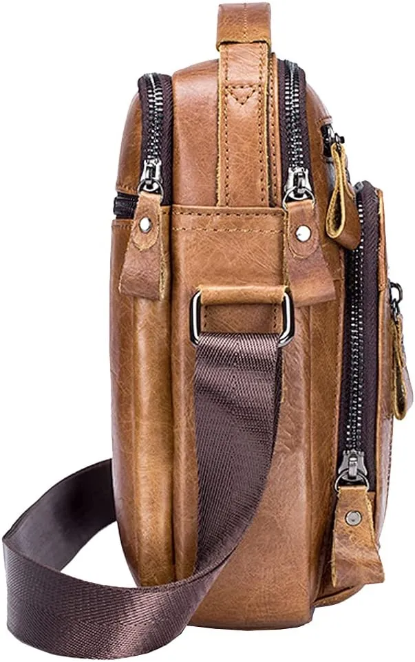 Hebetag Small Leather Shoulder Bag Crossbody Pack for Men Outdoor Travel Business
