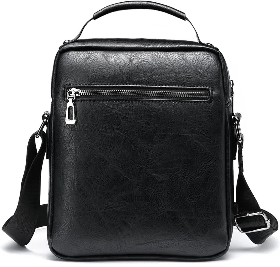 Hebetag Small Leather Sling Shoulder Bag Messenger Pack for Men Women Outdoor Travel Business