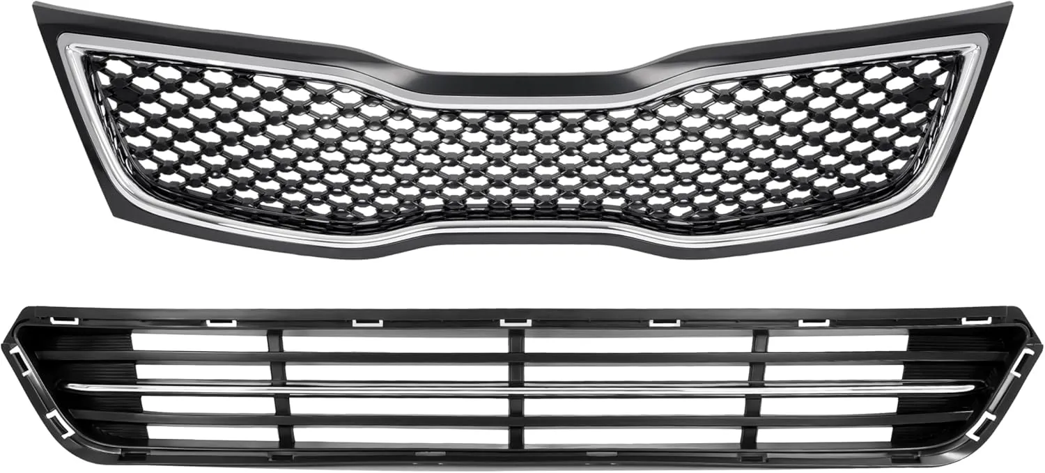 HECASA Upper   Lower Grille   Fog Light W/Accessories Compatible with 2014-2015 Kia Optima Bumper Grill and Fog Light Assembly W/Fog Light Bezel Fog Light Trim Front Bumper Lip Grille Trim