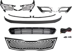 HECASA Upper   Lower Grille   Fog Light W/Accessories Compatible with 2014-2015 Kia Optima Bumper Grill and Fog Light Assembly W/Fog Light Bezel Fog Light Trim Front Bumper Lip Grille Trim