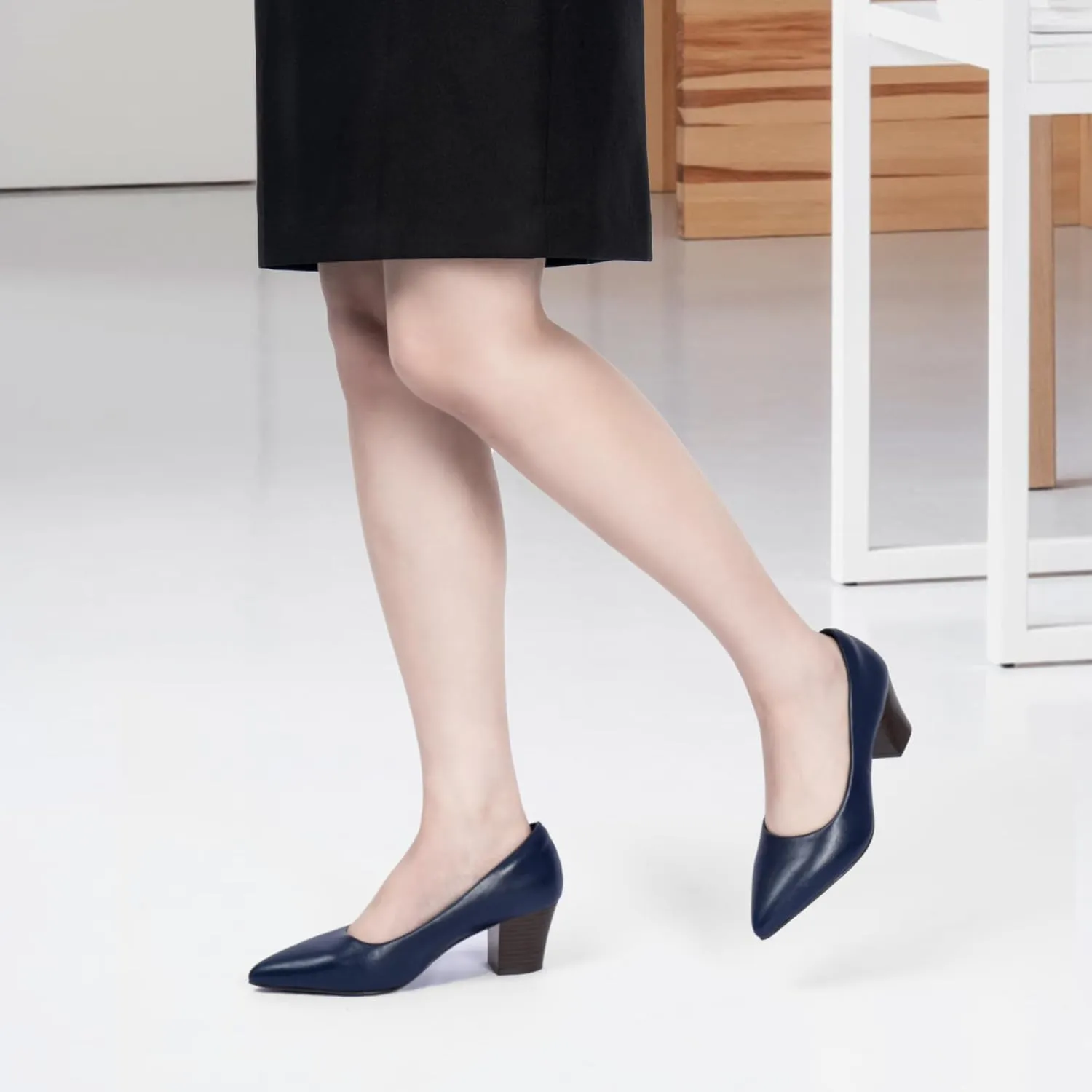 Heels for Women with Arch Support, Low Chunky Block Closed Toe Heels,Comfortable Pointed Toe Dress Office Slip on Pumps Shoes