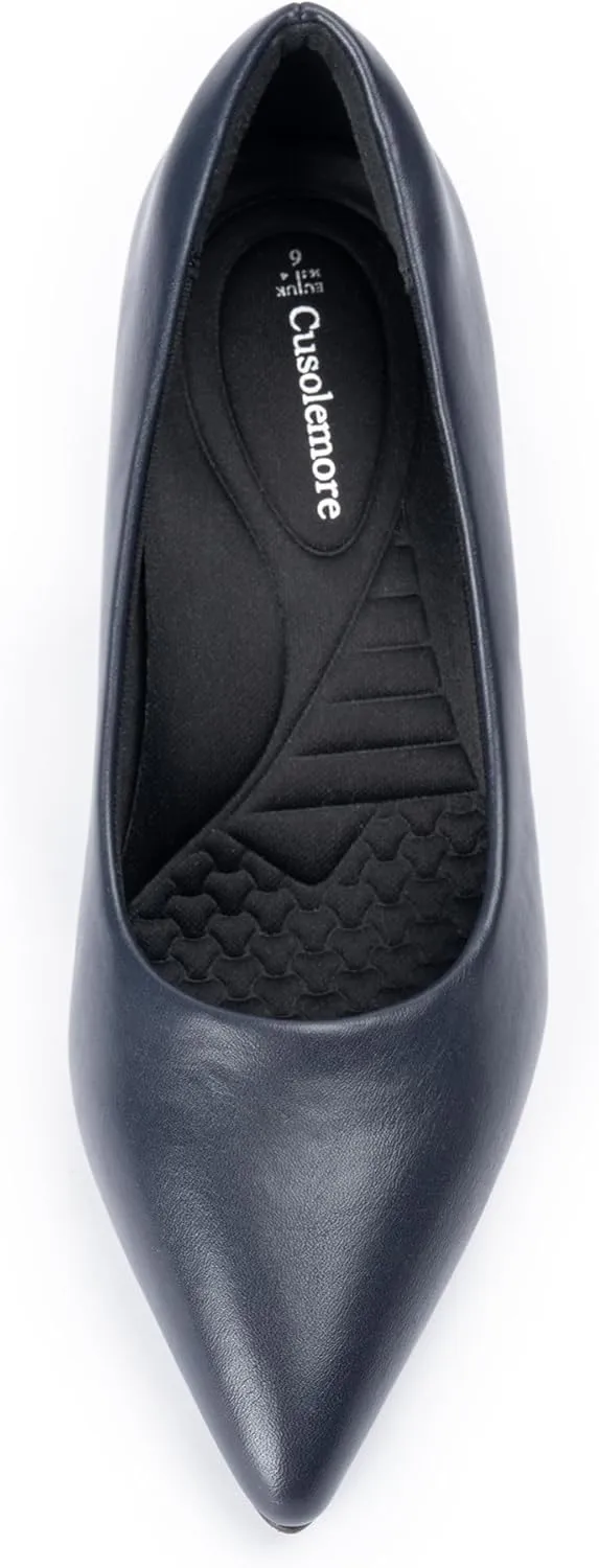 Heels for Women with Arch Support, Low Chunky Block Closed Toe Heels,Comfortable Pointed Toe Dress Office Slip on Pumps Shoes