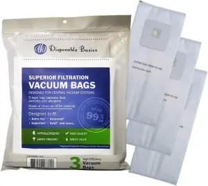 HEPA Filtration Bags for Central Vacuum Systems ELH3 - by Disposable Basics (3 Pack)